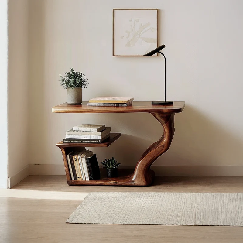 Spry Interior Mid-Century Modern Wood Side Table, End Table for Sofa & Bedroom Nightstand with Storage, Handmade Wood Side Desk, SINLSABT105