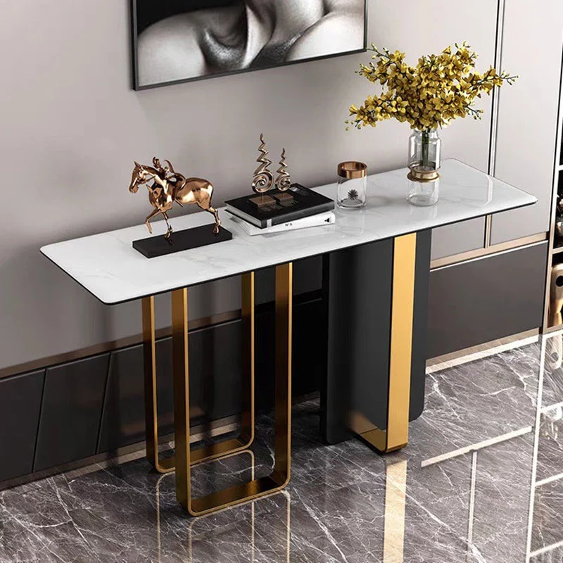 Rectangle Contemporary Console Accent Table Antique Finish Console Sofa Table in Marble