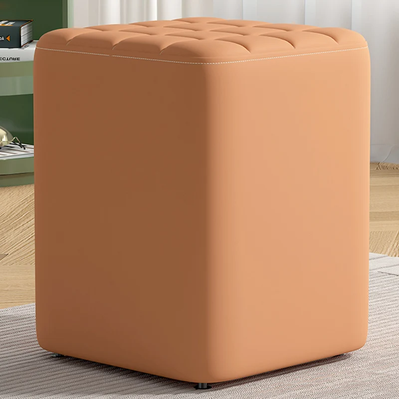 Modern Minimalist Solid Wood & Plywood Framed Faux Leather Rectangular Upholstered Low Stool For Entryway