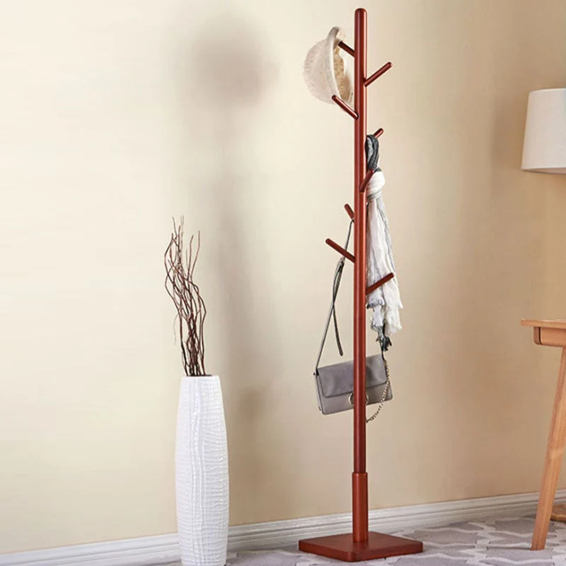 68.9" Hall Tree with Storage Hook , Rubberwood Solid Wood Free Standing Hall Tree