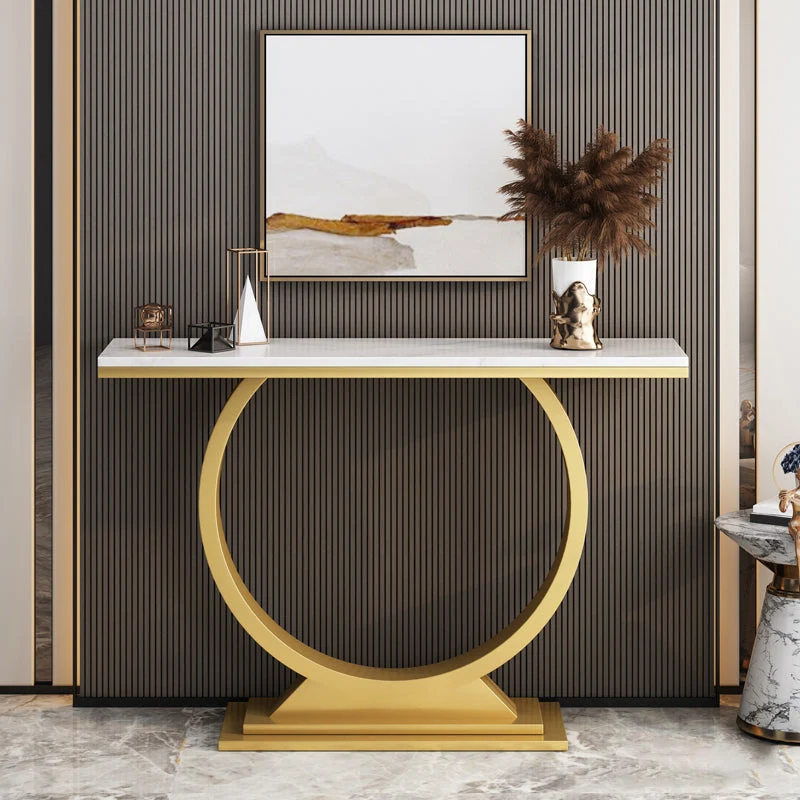 Glam Slate/metal Half Moon/Rectangle Abstract Console Table for Hall