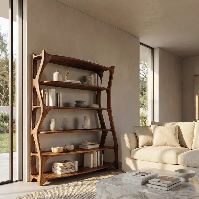 Spry Interior Elegant Wooden Standing Shelf with Storage Tiers, Modern Timber Bookcase Display Rack for Living Room Decor - RTTHHNSS012