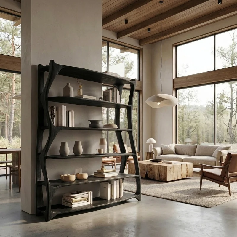 Spry Interior Elegant Wooden Standing Shelf with Storage Tiers, Modern Timber Bookcase Display Rack for Living Room Decor - RTTHHNSS012