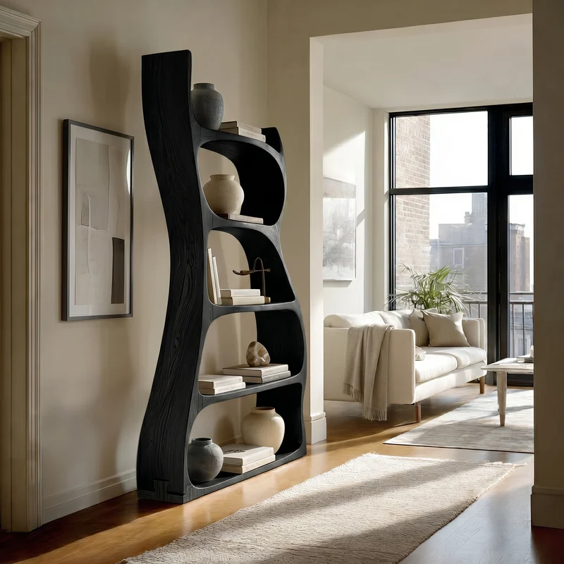 Spry Interior Elegant Natural Wood Standing Shelf, Tiered Entryway Display Organizer, Modern Timber Bookcase Storage Rack - RTTHHNSS030