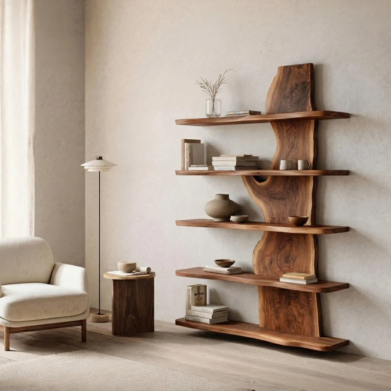Spry Interior Handcrafted Natural Wood Standing Shelf, Rustic Tiered Bookcase Display Organizer, Artisan Timber Storage Rack - RTTHHNSS019