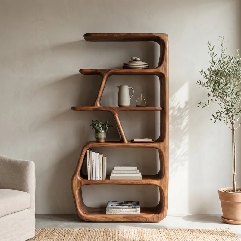 Spry Interior Rustic Wooden Standing Shelf, Compact Tiered Storage Organizer, Farmhouse Style Bookcase Rack for Apartment - RTTHHNSS025