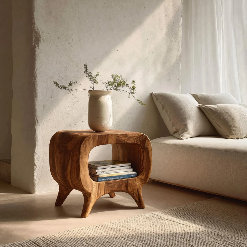 Spry Interior Modern Wooden Nightstand with Rounded Edges, Minimalist Bedside End Table with Drawer, Model RTTHHNNS029