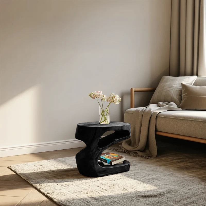 Spry Interior Artistic Side Table with Storage Shelf, Handcrafted Solid Wood End Table & Nightstand for Living Room, Model SITHHNSTA015