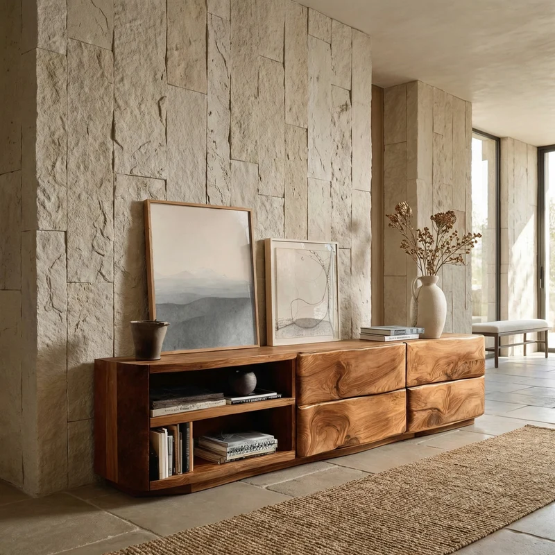 Spry Interior Quiet Luxury Low Sideboard Console, Handcrafted Wooden Storage Credenza & Media Cabinet for Living Room, Model RTTHHNSD021