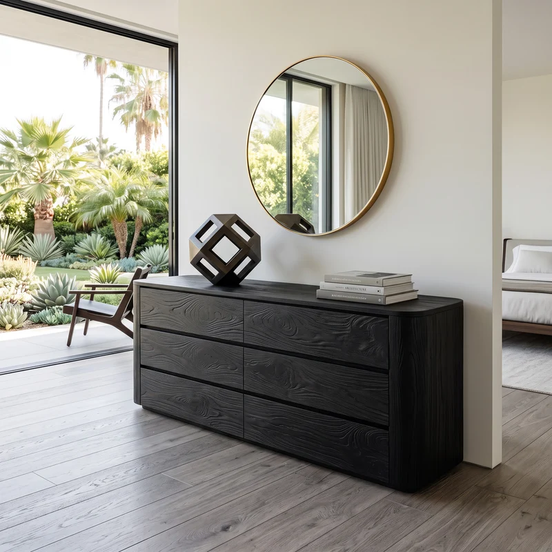 Spry Interior Quiet Luxury Sideboard for Living Room, Handcrafted Solid Wood Buffet Storage Cabinet & Credenza, Model RTTHHNSD016