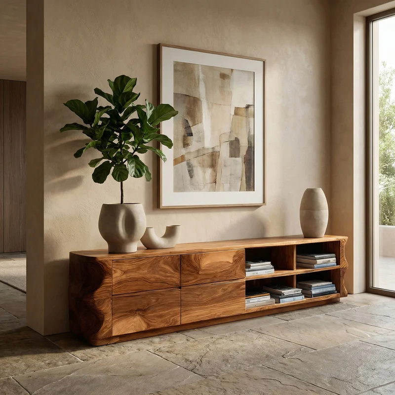 Spry Interior Quiet Luxury Modern Sideboard Cabinet, Handcrafted Wood Credenza Buffet and TV Console for Living Room, Model RTTHHNSD022