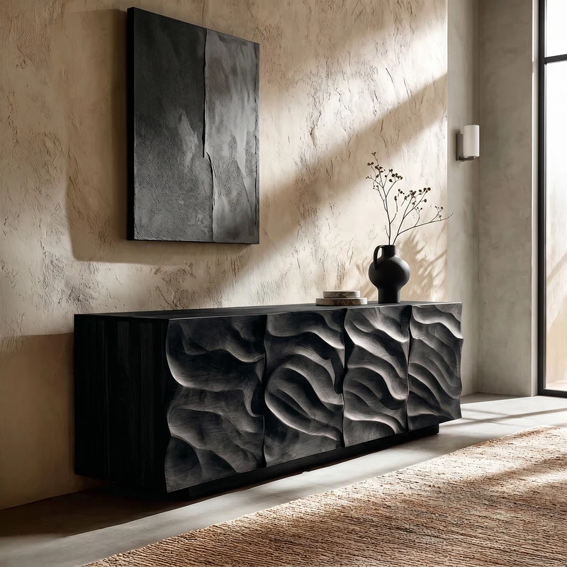 Spry Interior Artistic Carved Wooden Cabinet, Luxury Handcrafted Solid Wood Sideboard Credenza for Elegant Living Spaces, Model RTTHHNSD043