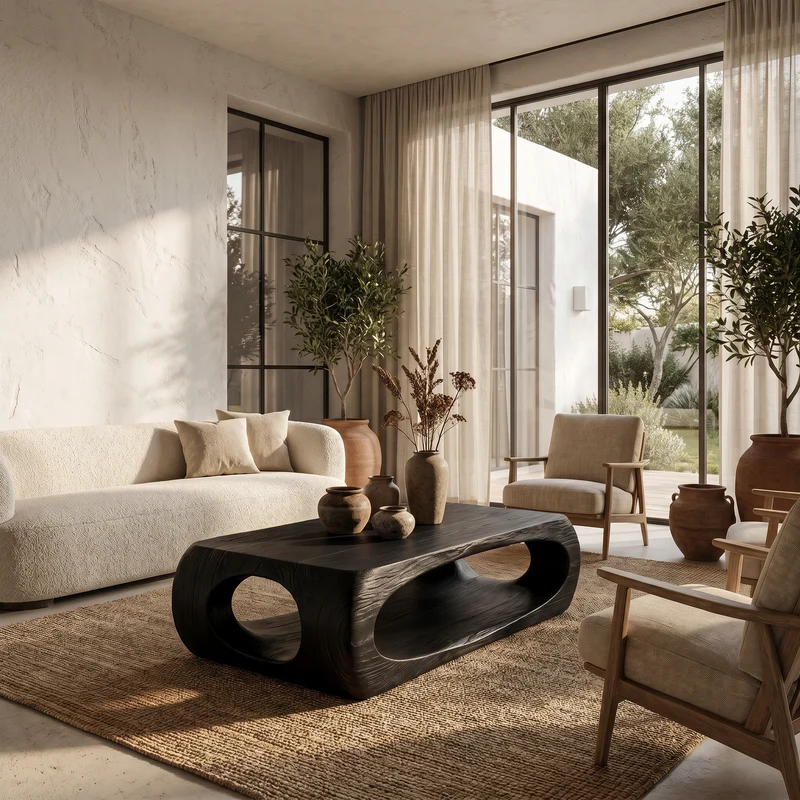 Spry Interior Nature Inspired Coffee Table with Flowing Open Form Base, Handcrafted Organic Solid Wood Center Table, Model SINLHACF388