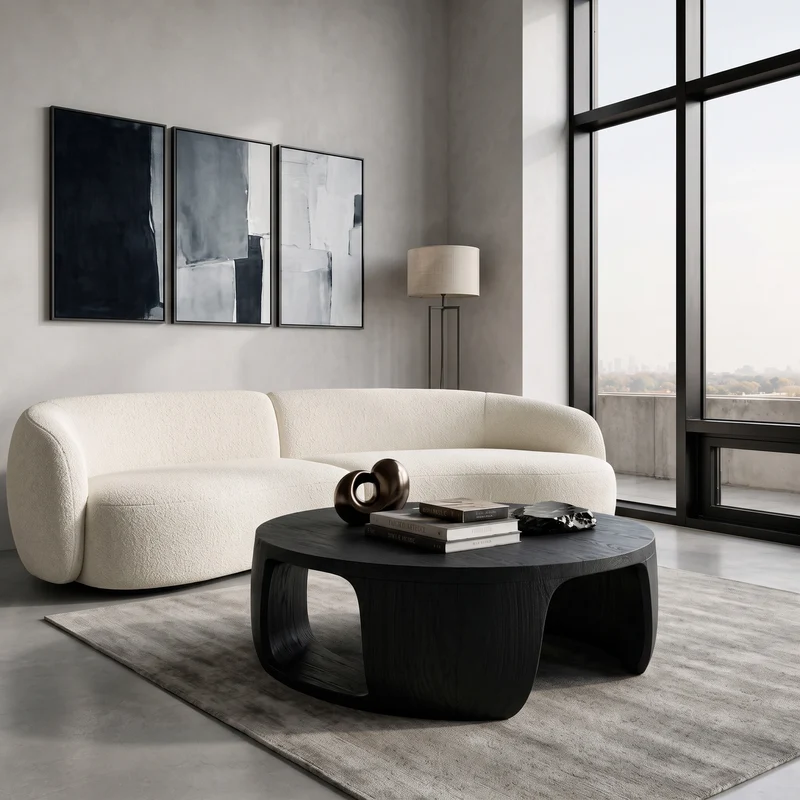 Spry Interior Minimalist Round Wooden Coffee Table with Sculptural Form, Handcrafted Solid Wood Living Room Center Table, Model RTTHHNCF069