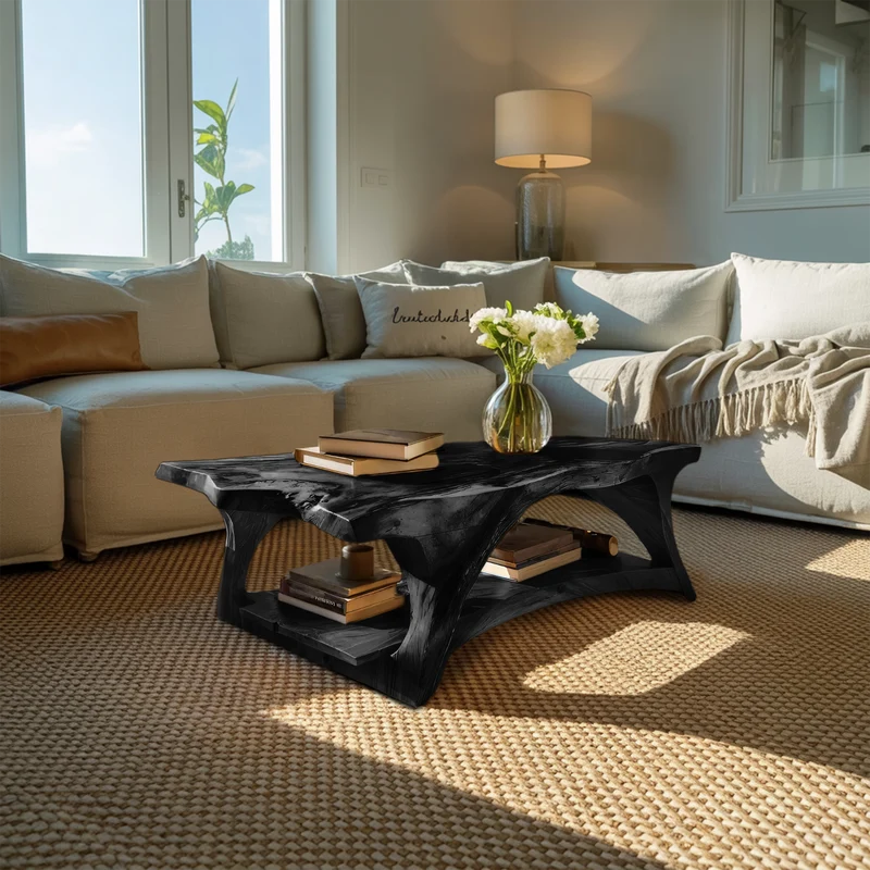 Spry Interior Handcrafted Wooden Coffee Table with Live Edge Legs, Solid Wood Center Table for Living Room Interior, Model RTTHTTCF034