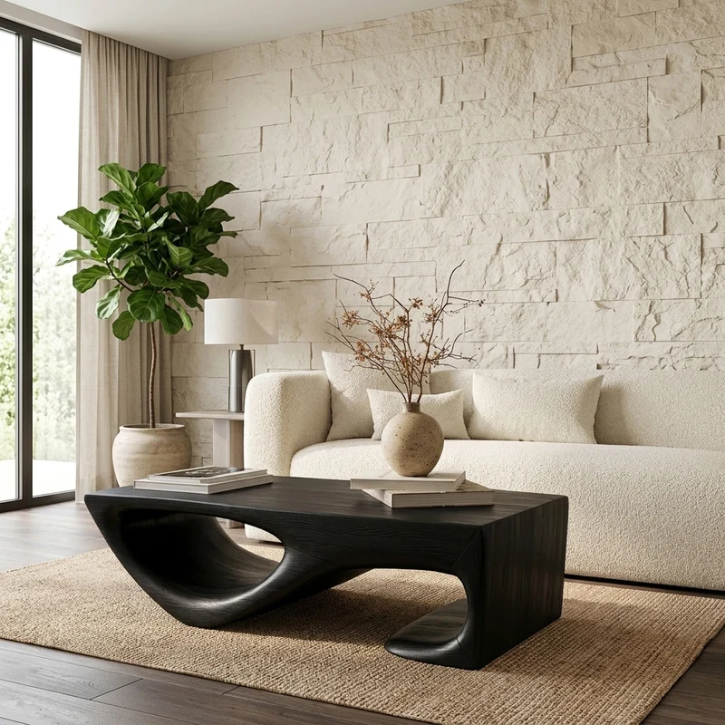 Spry Interior Minimalist Curved Wooden Coffee Table, Modern Organic Sleek Center Table for Living Room, Model RTTHHNCF047