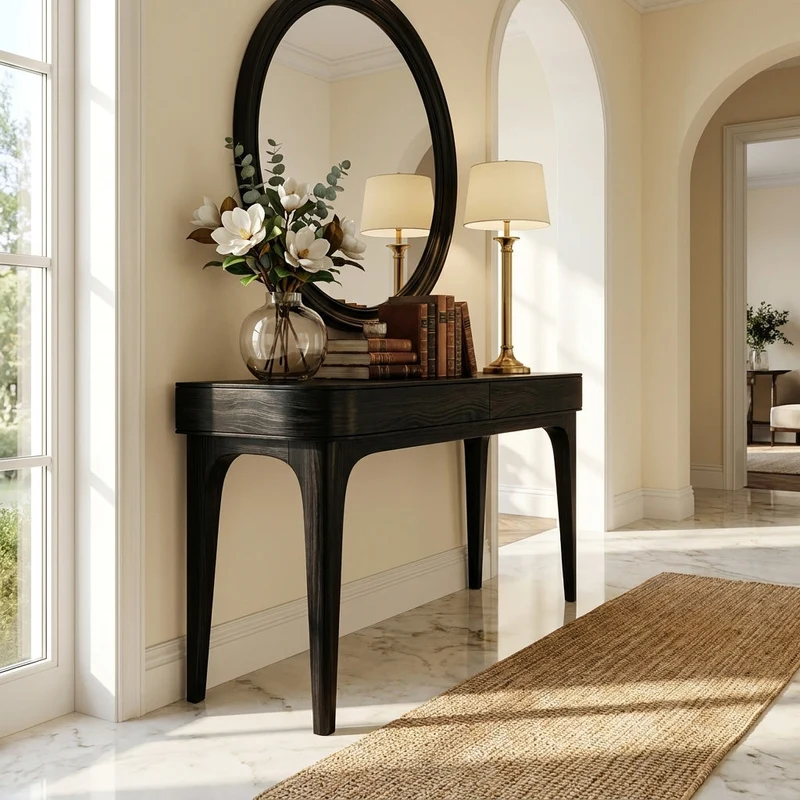 Spry Interior Minimalist Sculptural Wood Console Table, Handcrafted Entryway Table for Modern Foyer & Living Room, Model RTTHHNCS025