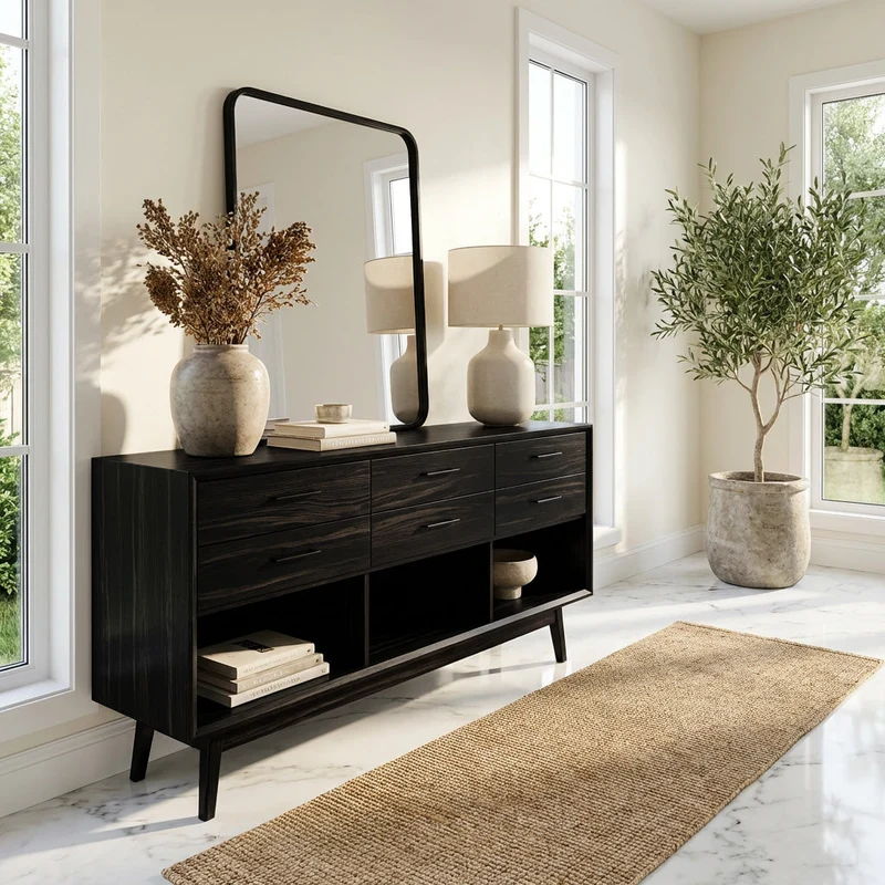 Spry Interior Modern Wooden Console Table with Open Shelf, Handcrafted Entryway Table for Hallway & Living Room Decor, Model RTTHHNCS027