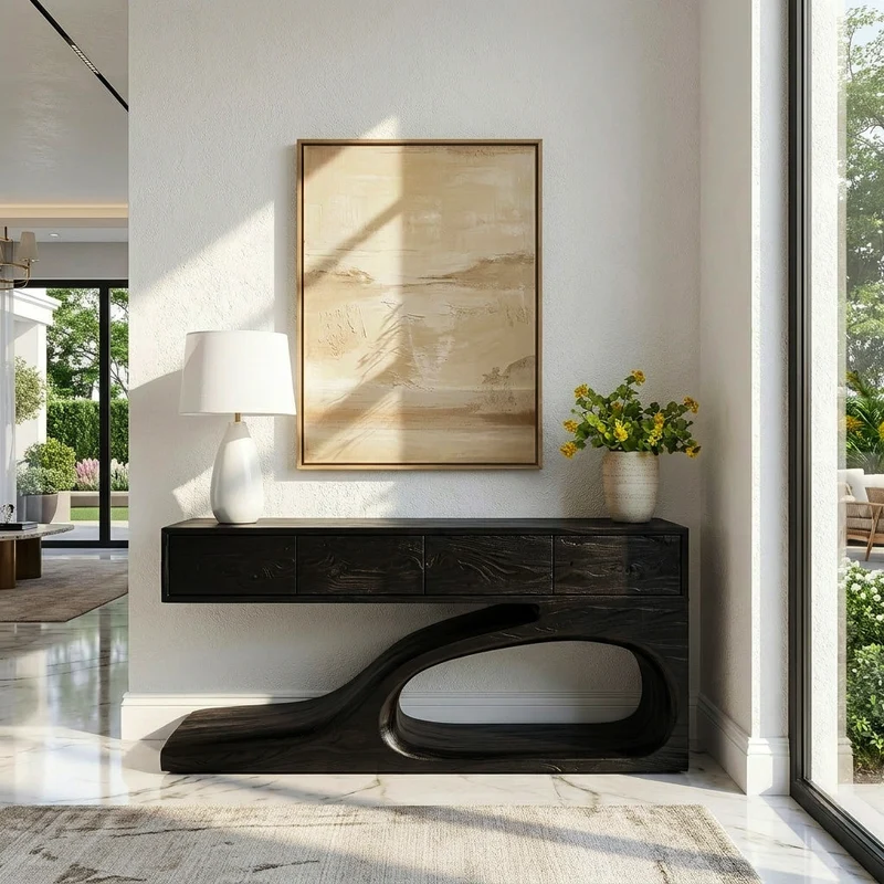 Spry Interior Contemporary Wooden Console Table with Unique Base, Handcrafted Entryway Table for Living Room & Hallway, Model RTTHHNCS036