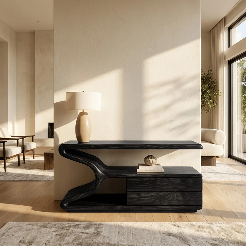 Spry Interior Modern Wooden Console Table with Storage, Handcrafted Statement Entryway Table for Living Room & Hallway, Model RTTHHNCS035