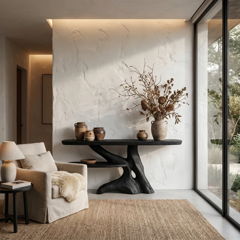 Spry Interior Contemporary Console Table with Sculptural Solid Wood Root Design, Handcrafted Live Edge Entryway & Hallway Table, SINLHACS625