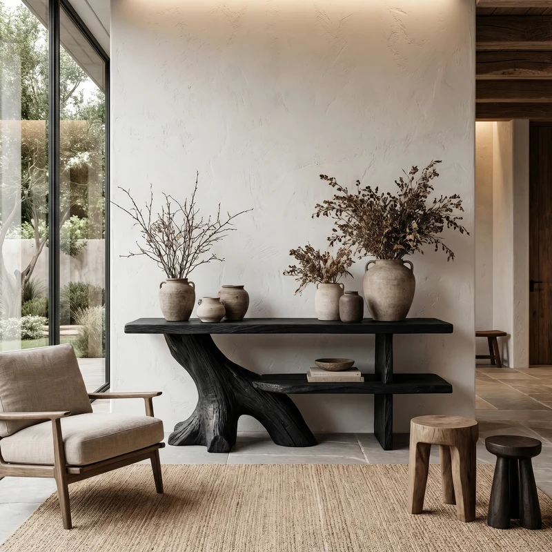 Spry Interior Organic Wood Console Table with Sculptural Tree Branch Base, Rustic Entryway & Living Room Accent Foyer Table, SINLHACS622