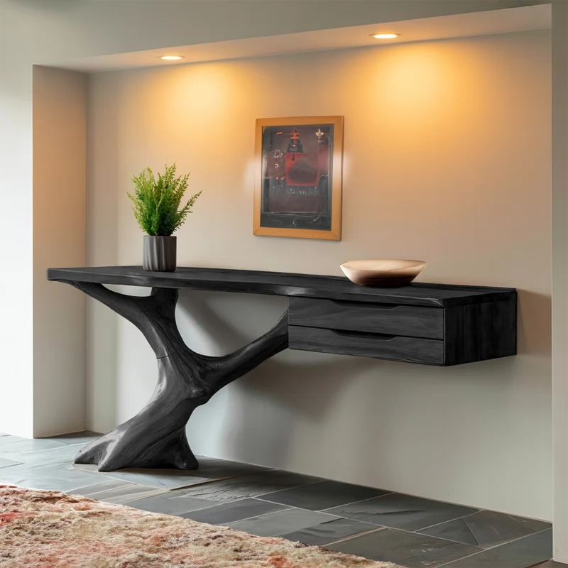 Handcrafted Wooden Console Table, Rustic Solid Wood Entryway Sofa Table, Modern Foyer Hallway Accent Furniture with Slim Base, SILDTTNCS016
