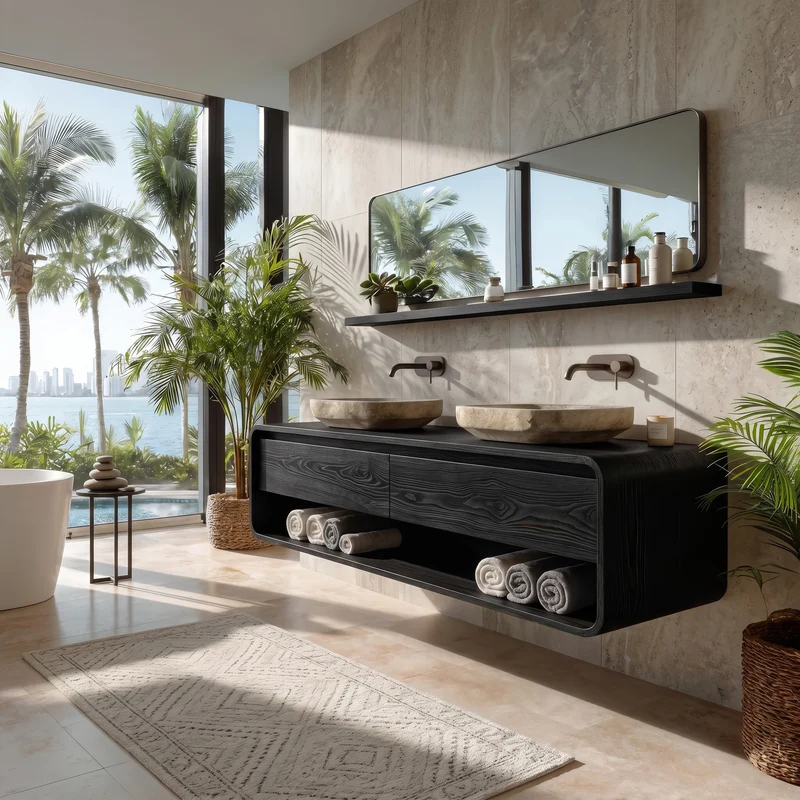 Spry Interior Minimalist Floating Wood Bathroom Vanity, Wall-Mounted Solid Wood Single Vanity Cabinet for Modern Bathrooms, RTTHHNBRV009