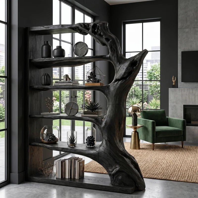 Contemporary Tree Bookshelf, Artistic Solid Wood Branch Book Display Rack Organizer, Modern Decorative Bookcase for Living Room, SINLKITB740