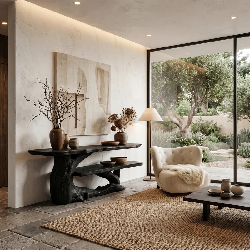 Nature Inspired Console Table with Sculptural Wood Branch Design, Live Edge Solid Wood Foyer Table, Entryway Accent Furniture, SINLHACS614