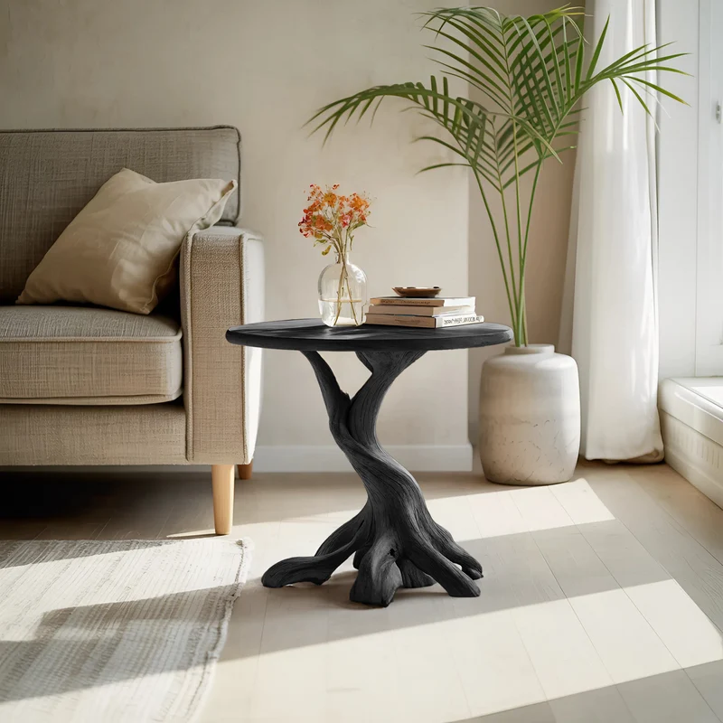 Spry Interior Rustic Solid Wood End Table, Handcrafted Slab Accent Side Table and Bedside Nightstand for Living Room Bed Corner, SILDTTREN008