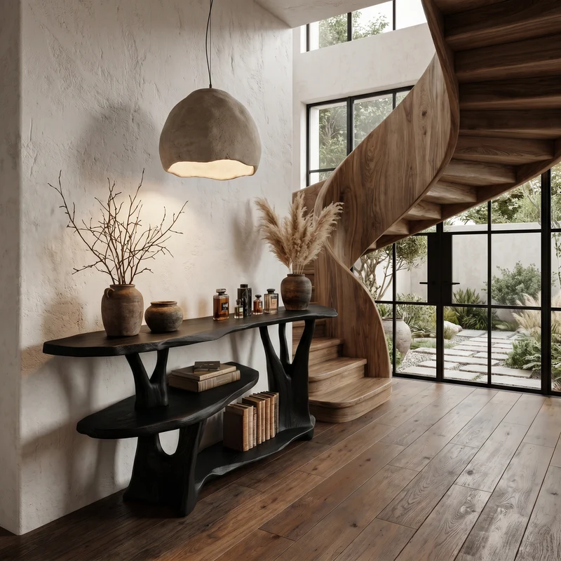 Spry Interior Organic Wood Console Table with Sculptural Tree Root Base & Open Shelf, Rustic Entryway & Living Room Sofa Table, SINLHACS607