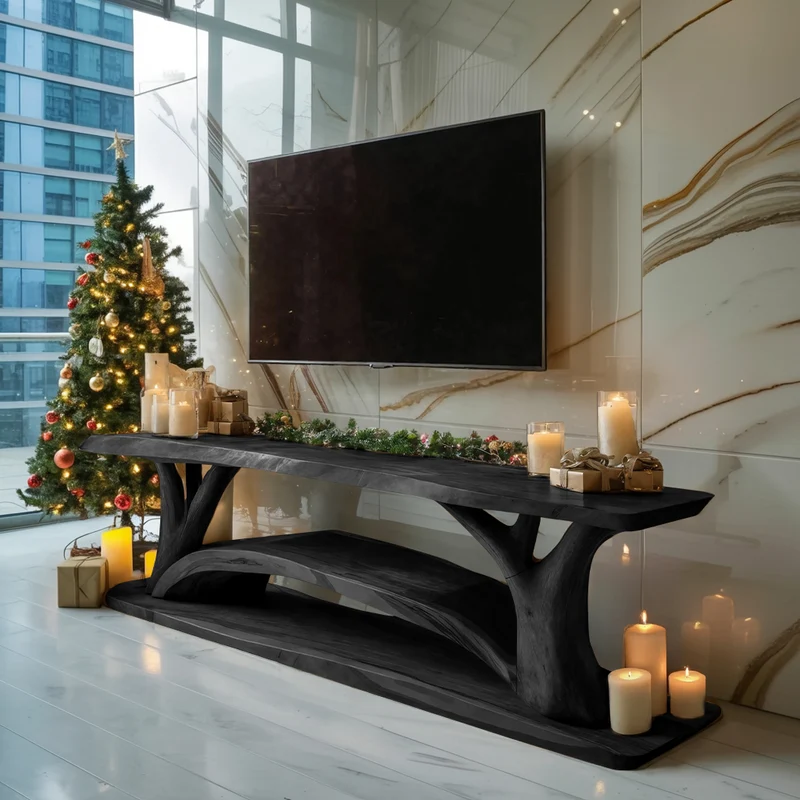 Spry Interior Farmhouse Solid Wood TV Console Credenza, Rustic Handcrafted Media Stand & Cabinet Board for Holiday Living Room, SILDTTRCTV038