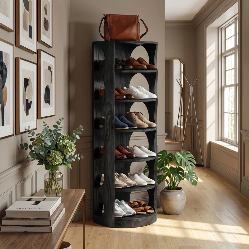 Spry Interior Mid-Century Vertical Wooden Shoe Rack, Space-Saving Multi-Tier Storage Organizer Shelf for Entryway & Hallway, SILDTTRSHB020