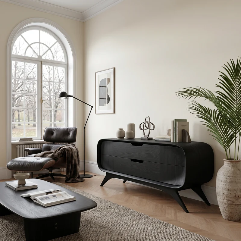 Spry Interior Mid Century Modern Curved Wood Sideboard, Storage Buffet Credenza Table for Dining, Entryway or Living Room, SITHTTCM041