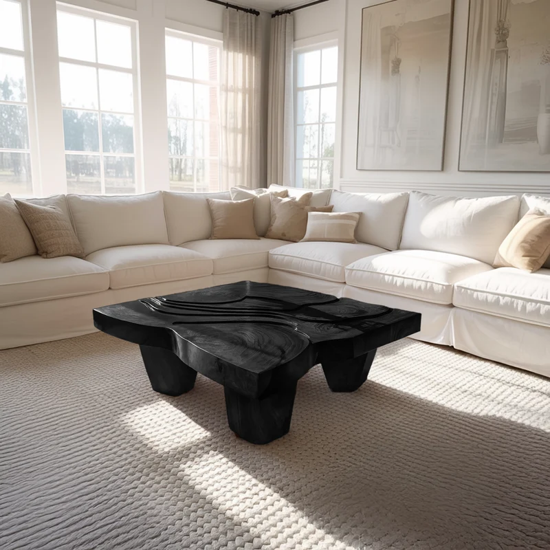 Spry Interior Modern Farmhouse Abstract Coffee Table, Geometric Wood Accent Center Table for Living Room Home Decor, SILDTTRCF088
