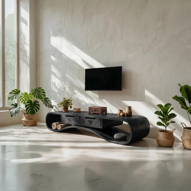 Spry Interior Modern Organic TV Cabinet, Solid Wood Media Console & Low Profile Entertainment Stand, SILDTTRTVC102