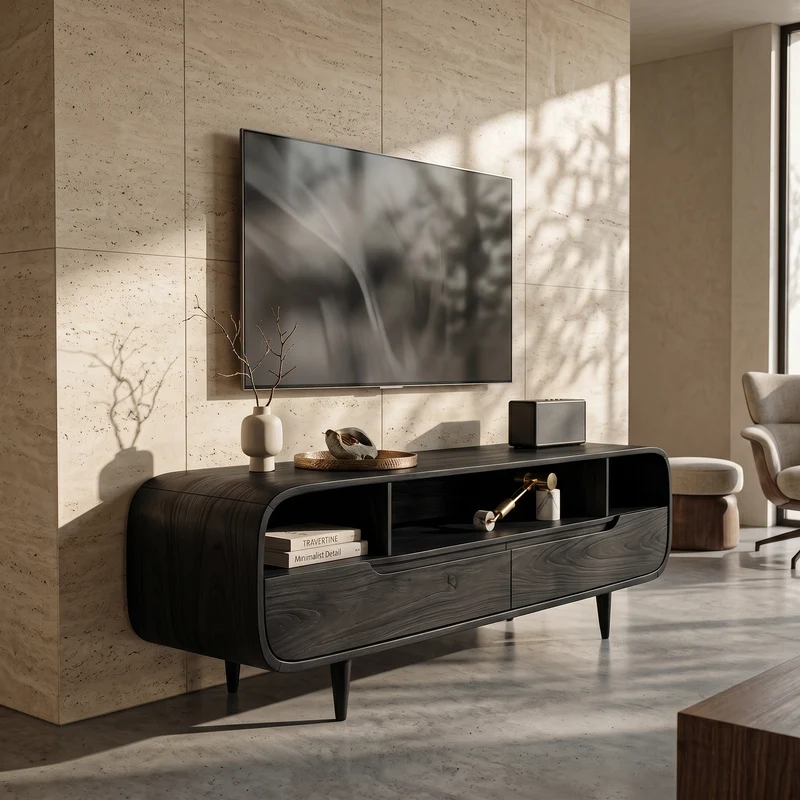 Spry Interior Contemporary Walnut TV Stand, Solid Wood Mid-Century Modern Media Console & Credenza, SILDTTRTVC092