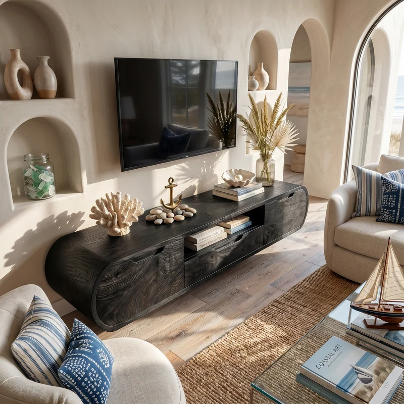 Spry Interior Contemporary Wooden Media Console, Solid Wood TV Cabinet & Minimalist Entertainment Center, SILDTTRTVC082