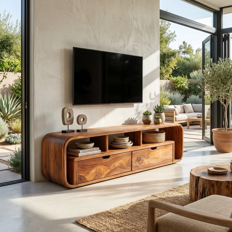 Spry Interior Minimalist Wooden TV Cabinet, Solid Wood Media Stand & Low Profile Console for Modern Apartments, SILDTTRTVC088