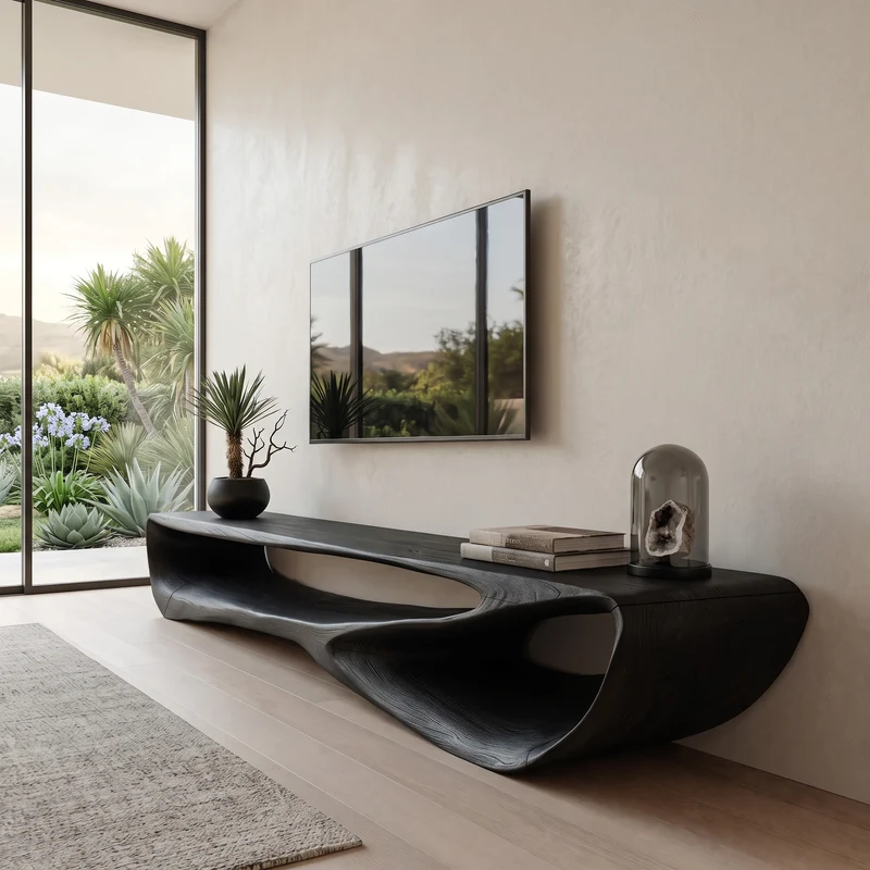 Minimal Curved TV Console For Living Room RTTHHNTVC060