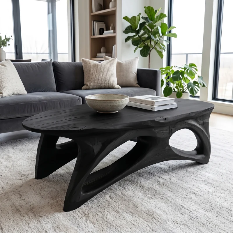 Spry Interior Organic Sculptural Coffee Table, Handcrafted Solid Wood Abstract Tree Root Base Center Table for Living Room Lounge, SITHHNCM004