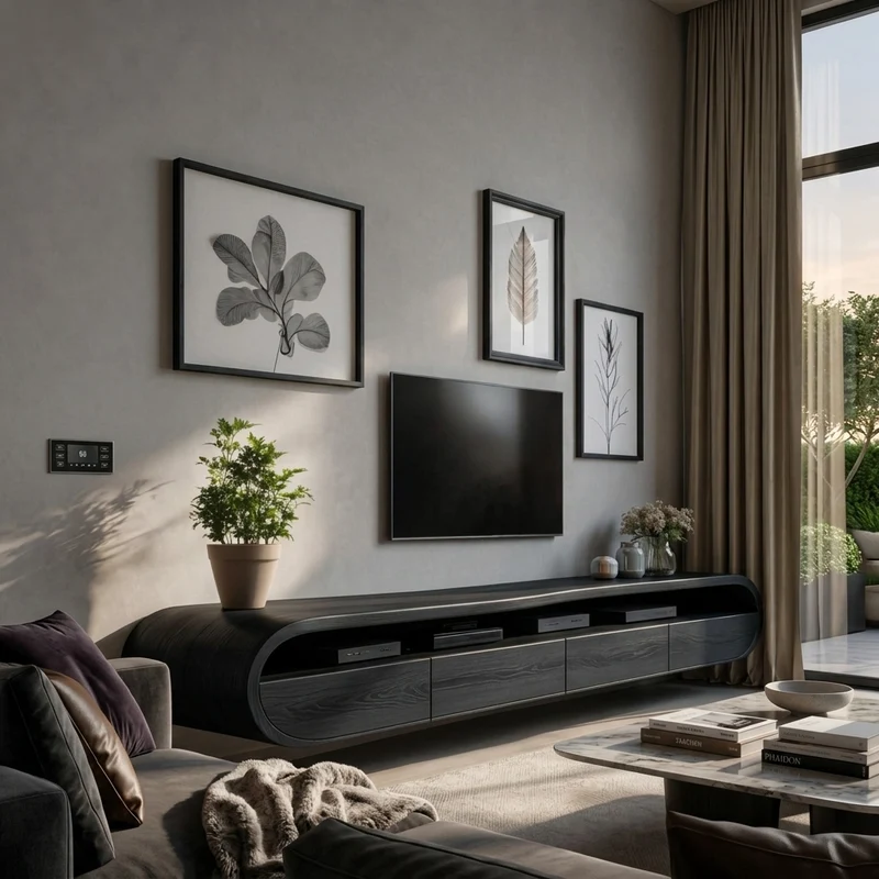 Spry Interior Modern Floating TV Console with Rounded Edge, Wall Mounted Solid Wood Media Cabinet for Living Room, SITHTTTVC022