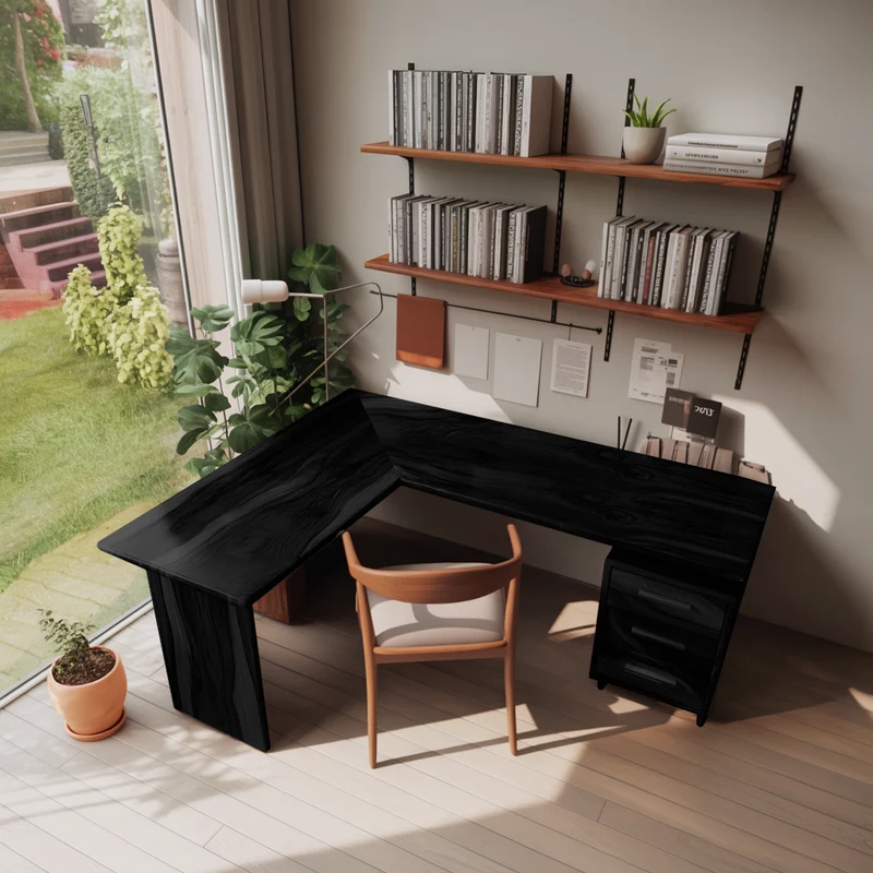 Spry Interior Modern L-Shaped Corner Wood Desk with Drawers, Writing Workstation & Makeup Vanity Table for Home Office, SITHTTDE013