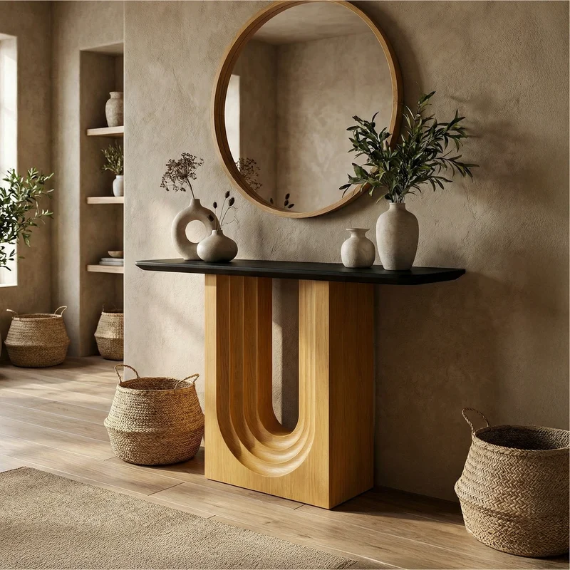 Spry Interior Modern Organic Console Table, Natural Edge Solid Wood Foyer Table for Entryway, Hallway, and Living Room, SINLSACS522