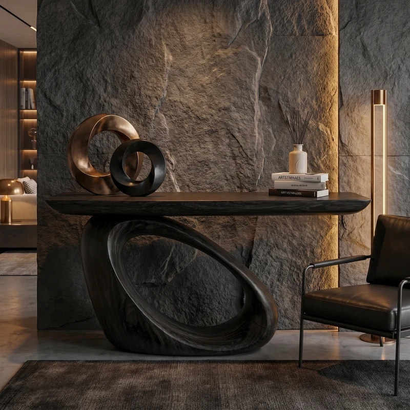 Spry Interior Modern Organic Console Table, Sculptural Loop Pedestal Solid Wood Sofa Entryway Table for Hallway, SINLKICS595
