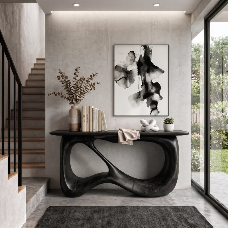 Spry Interior Minimalist Console Table, Flowing Loop Solid Wood Base Sofa Table for Entryway, Foyer & Hallway Decor, SINLKICS600
