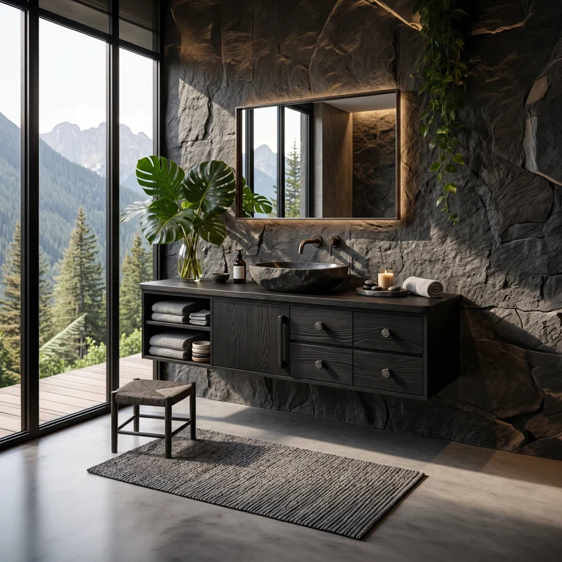 Spry Interior Mid-Century Modern Floating Bathroom Vanity, Wall-Mounted Solid Wood Single Sink Console, Luxury Washstand Shelf, SILDTTNBRV067