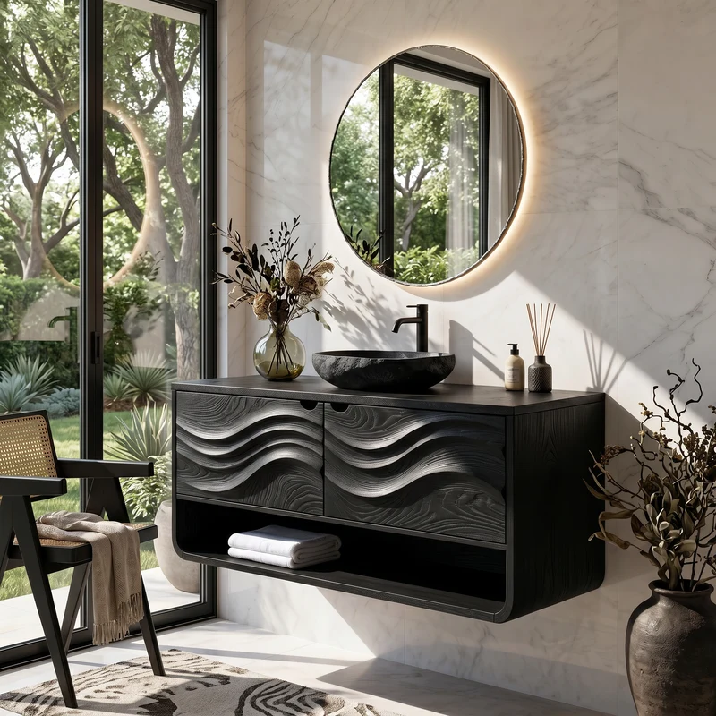 Spry Interior Scandinavian Floating Bathroom Vanity with Storage Cabinet, Wall-Mounted Wood Single Sink Console for Apartment, SILDTTNBRV066