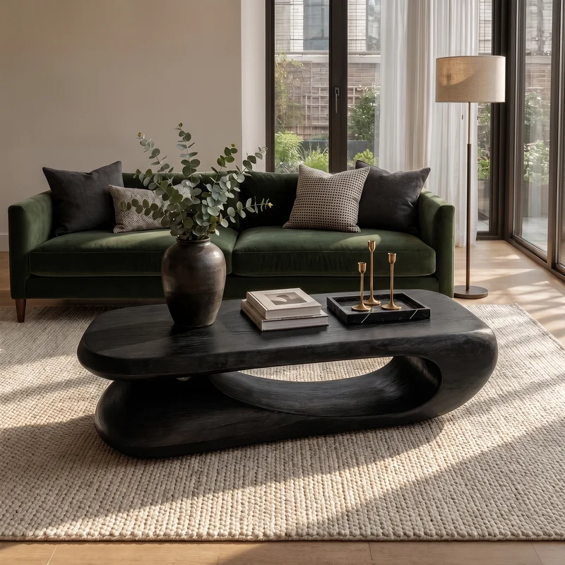 Spry Interior Organic Coffee Table with Flowing Monolithic Wood Form, Modern Abstract Handcrafted Center Table for Living Room - SINLKICF375